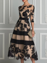GINEVRA | Abito Midi Elegante in Pizzo Nero