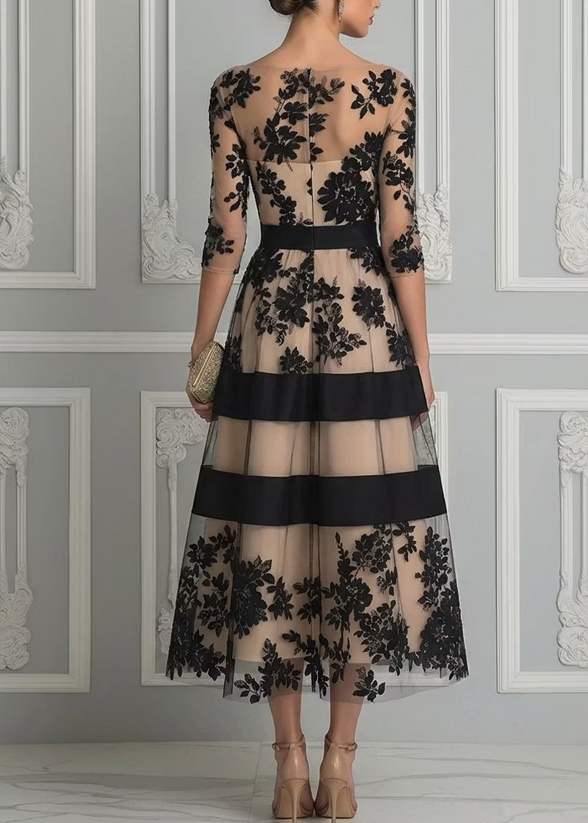 GINEVRA | Abito Midi Elegante in Pizzo Nero