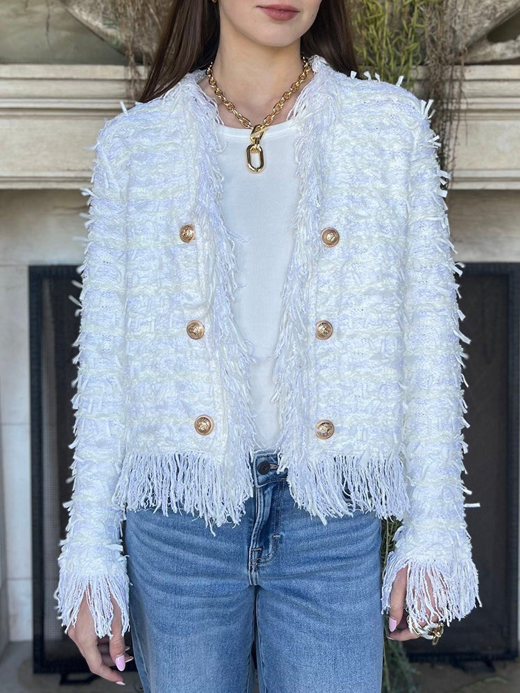 Gabriella | Giacca Elegante con Frange e Bottoni Dorati