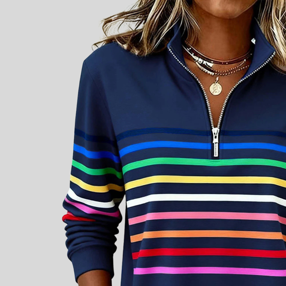 Ermelinda | Felpa a Righe con Quarto di Zip