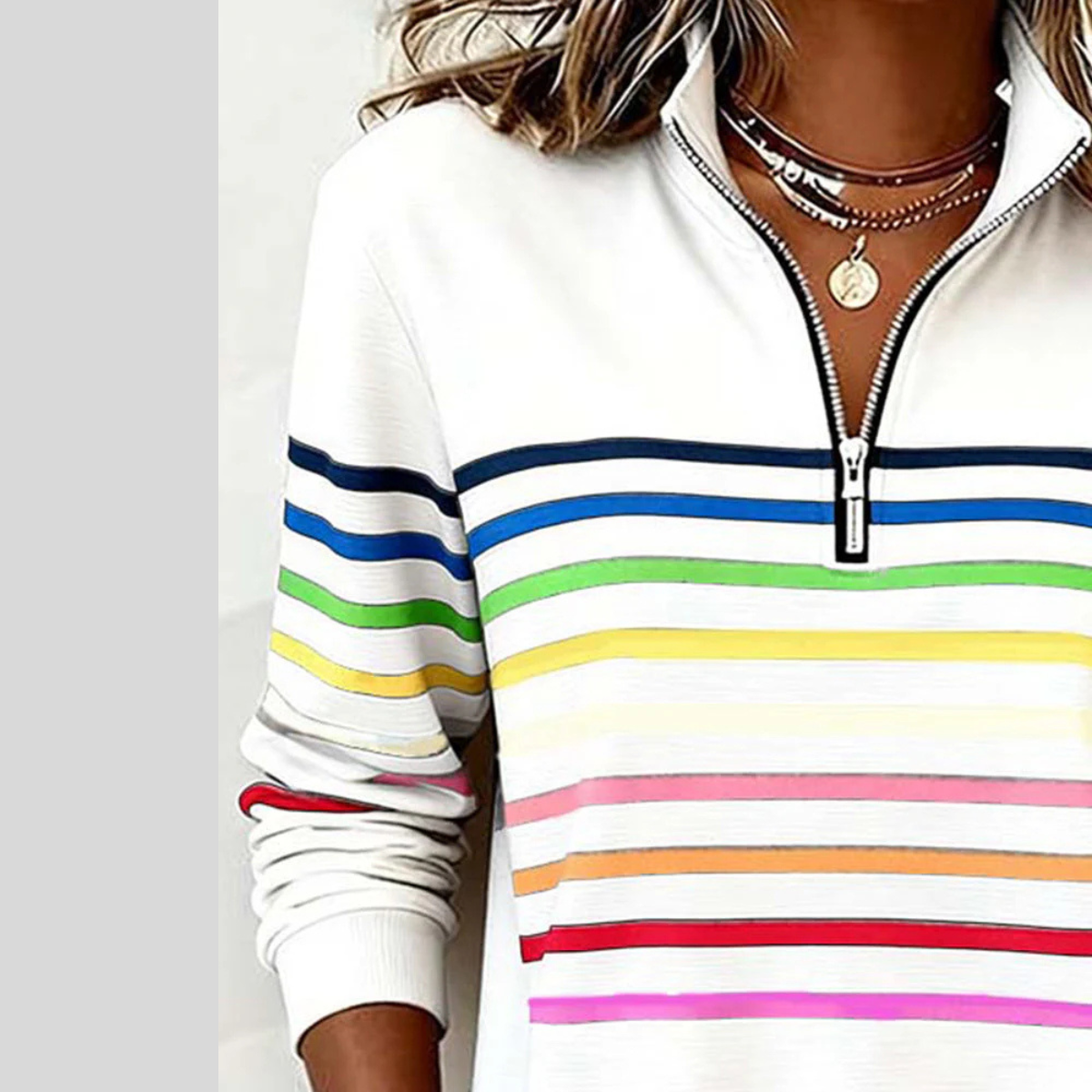 Ermelinda | Felpa a Righe con Quarto di Zip