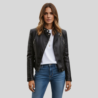 Valentina | Giacca Biker Nera con Dettagli Trapuntati