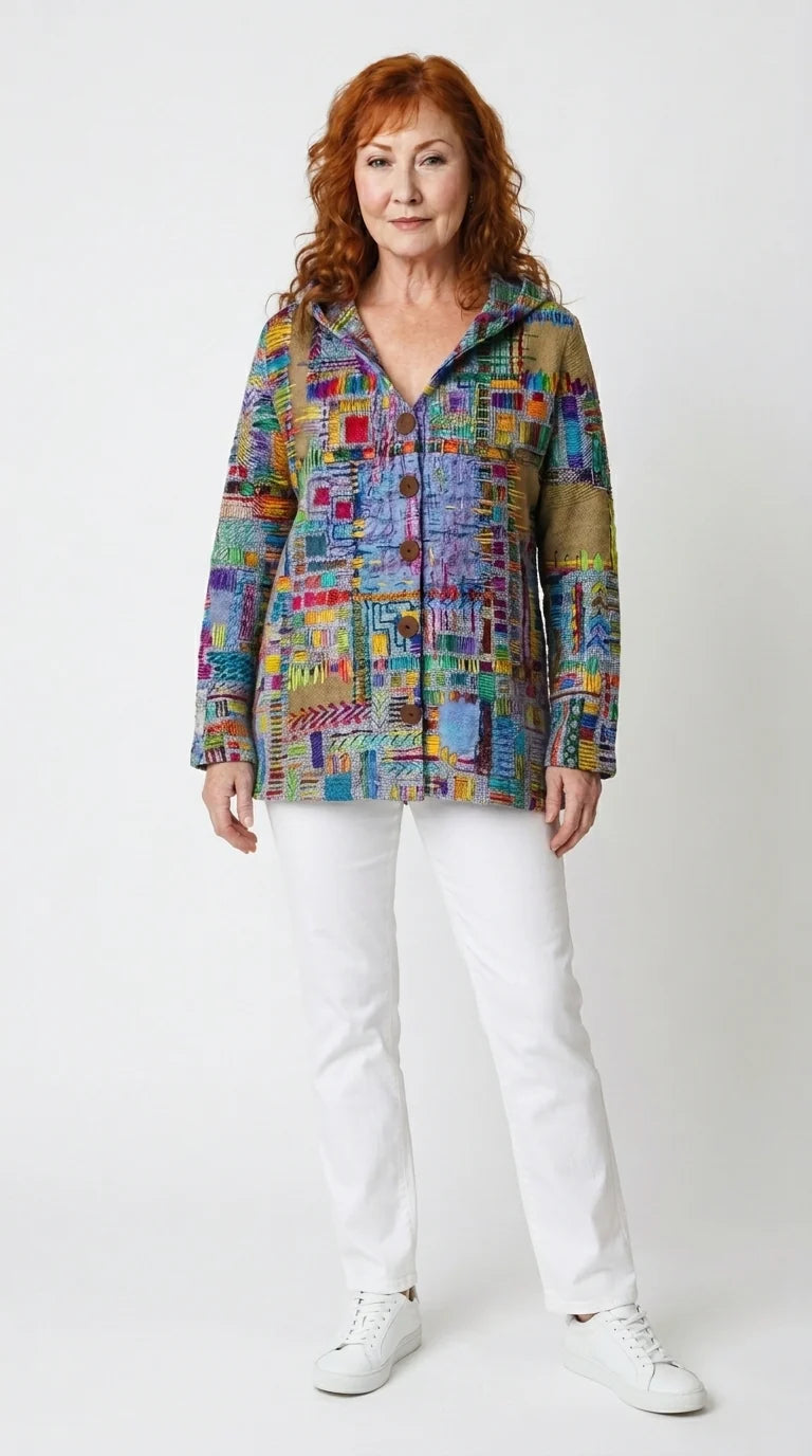 Marinella | Giacca in Maglia Colorata con Cappuccio