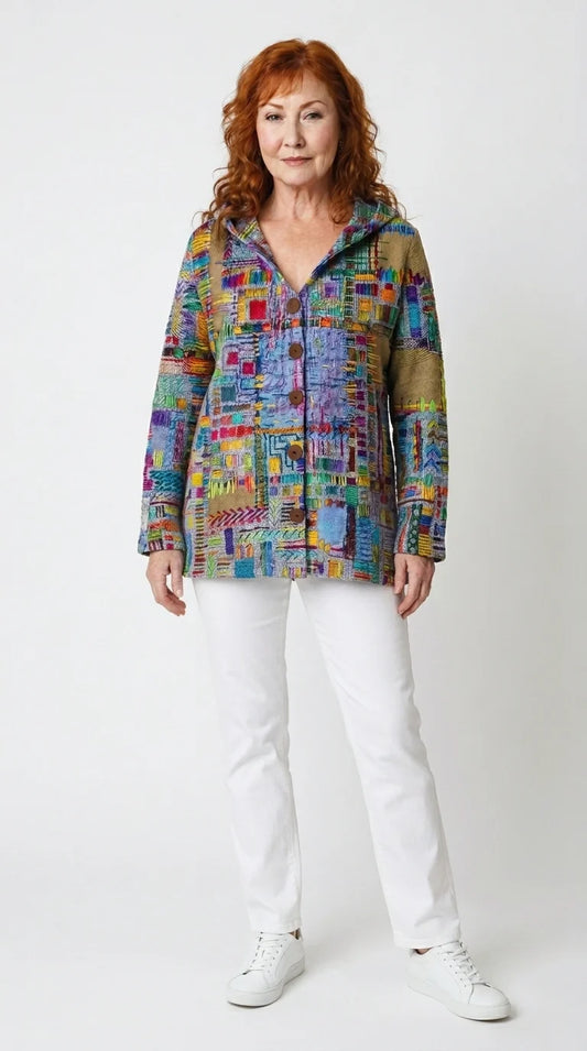 Marinella | Giacca in Maglia Colorata con Cappuccio