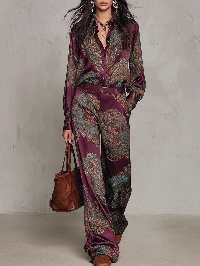BEATRICE | Completo Due Pezzi in Satin con Stampa Paisley