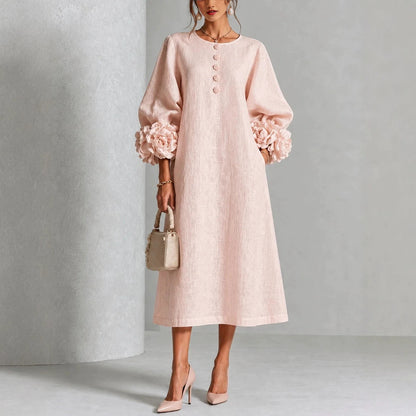 Rosalia | Abito Rosa con Maniche Floreali
