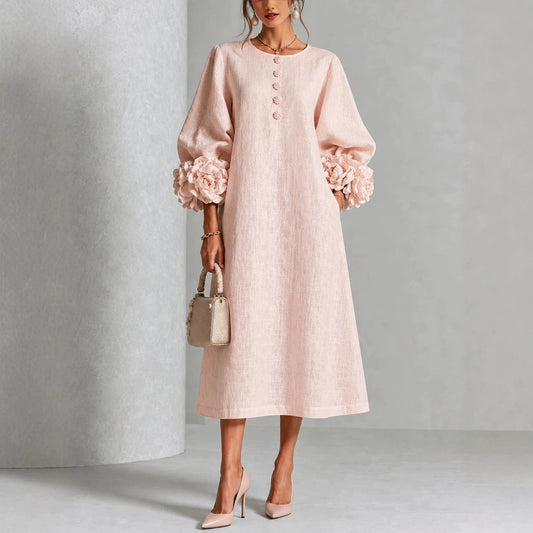 Rosalia | Abito Rosa con Maniche Floreali